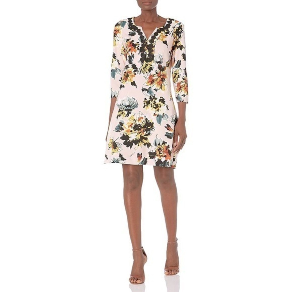 Cappagallo “Brittany” Floral Scuba Crepe Dress Pink Multi Size 14